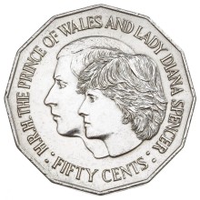 50c 1981 – Commemorative - Royal Marriage of Prince of Wales & Lady Diana Spencer